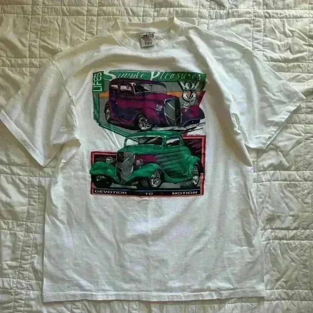 vintage car graphic white tshirt men’s‎ XL cotton slogan short sleeve tee casual